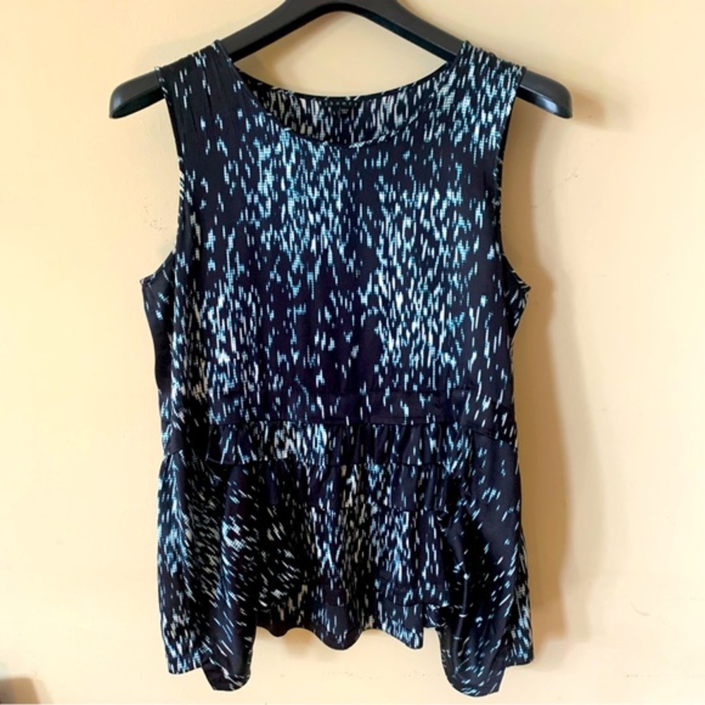 Theory Shadrin flowy tiered ruffle silk satin weave sleeveless blouse L